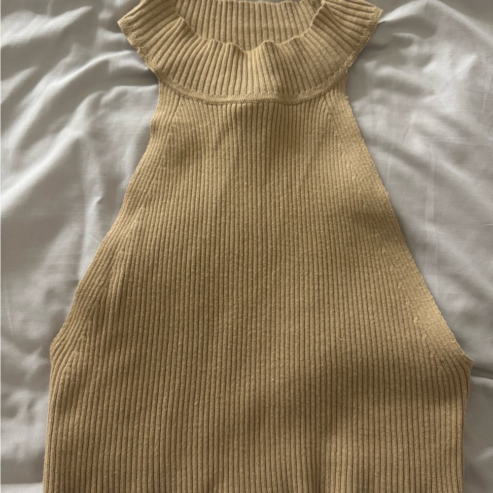 Forever 21 Ribbed Mock Neck Sleeveless Top - Beige